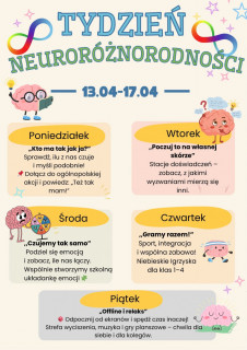 Plakat informujący o wydarzeniach w czasie Tygodnia Neuroróżnorodności