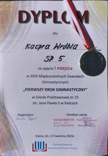 dyplom za Kacpra Wróbla