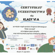 Certyfikat uczestnictwa w projekcie klasy VI a.