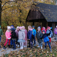 Uczniowie idą oglądać wiewiórki