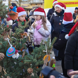 Uczniowie ubierają choinkę
